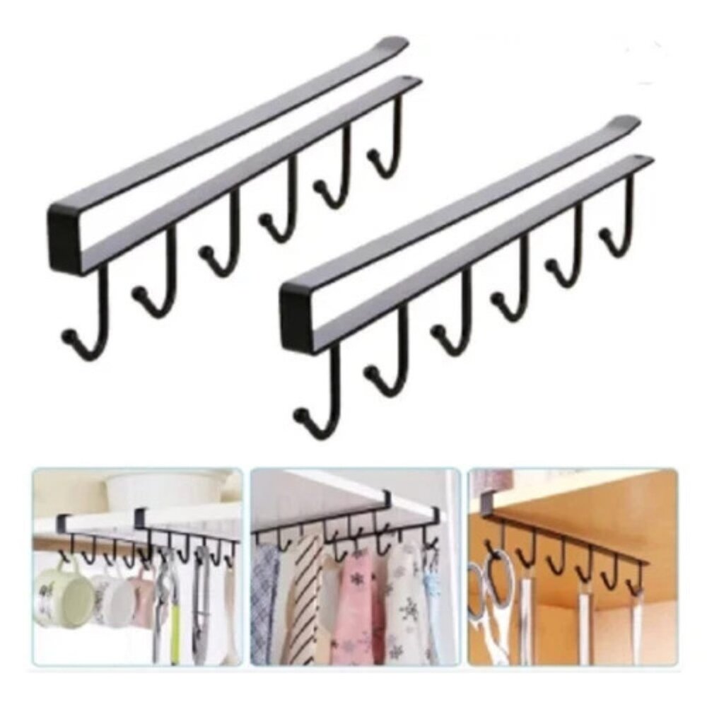 2-Pack Under-Shelf Mug Holder Rack – Kitchen Cabinet Coffee Cup Storage Hooks